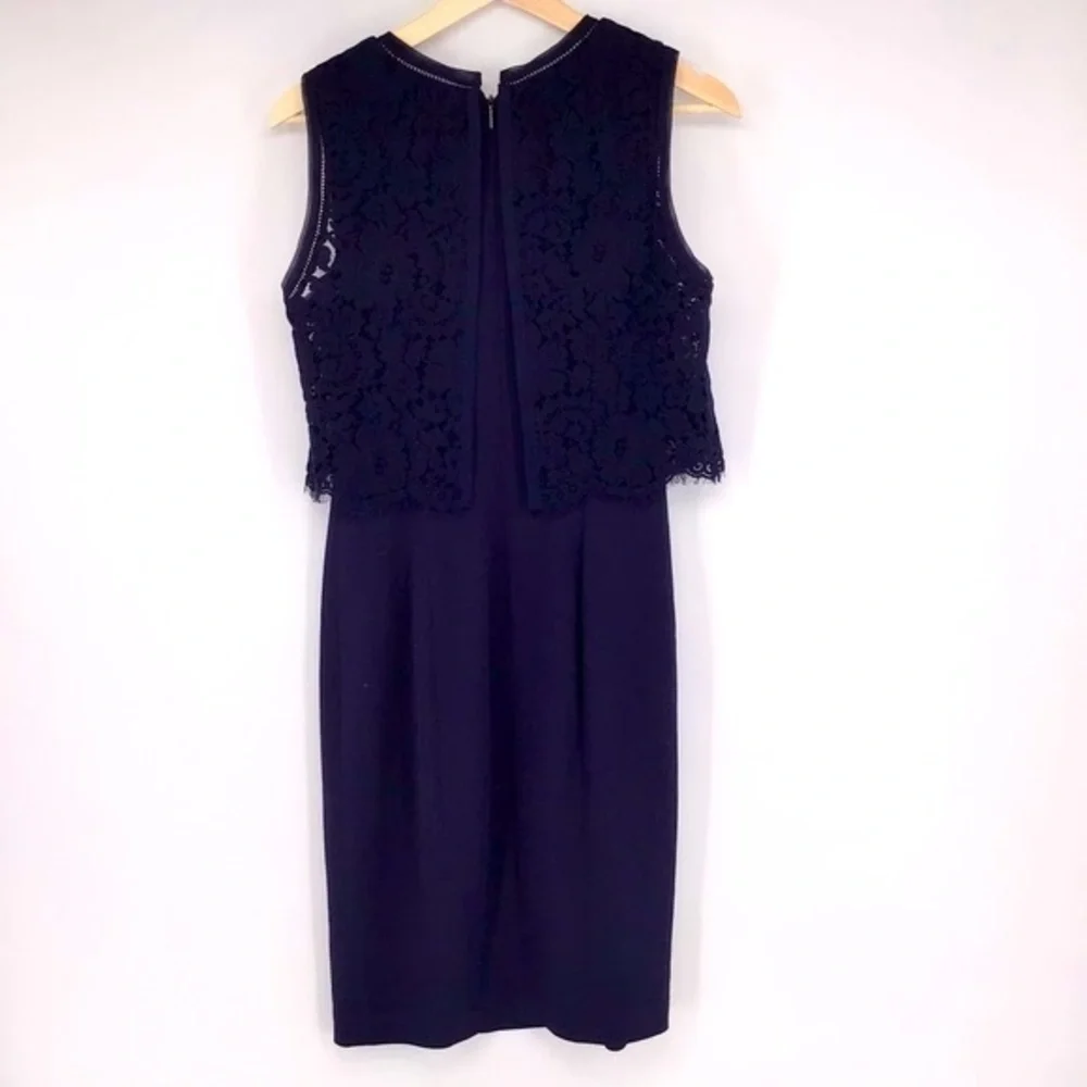 Rebecca Taylor Blue Refined Suiting Dress W/ Lace Size 4 - Picture 8 of 11